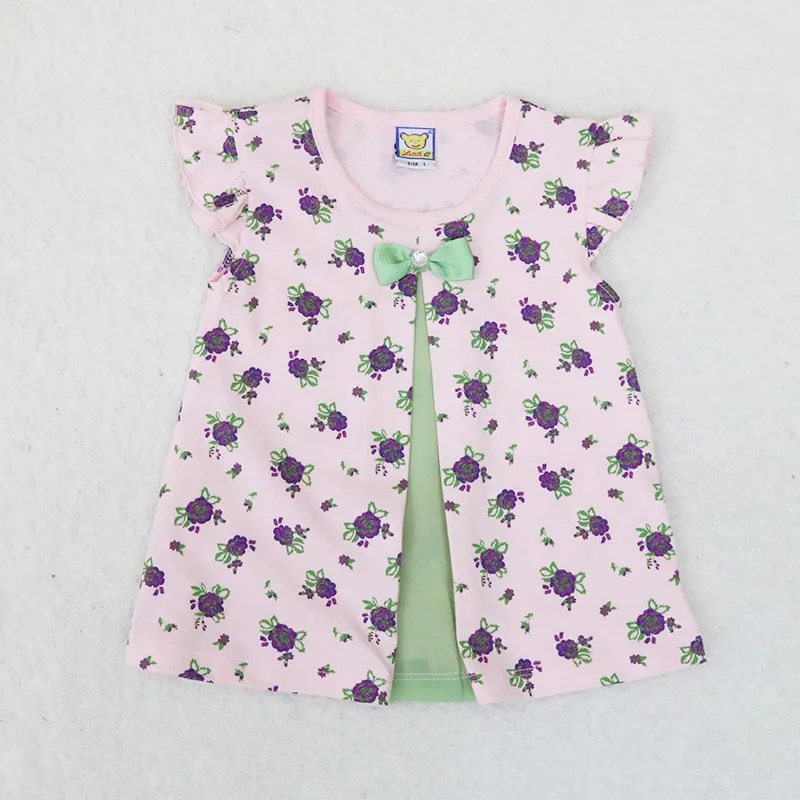 Little Q/детская блузка из хлопка цельнокроеное платье с круглым вырезом для девочек детские рубашки нарядная одежда праздничная одежда с цветочным узором и бантом - Цвет: Розовый