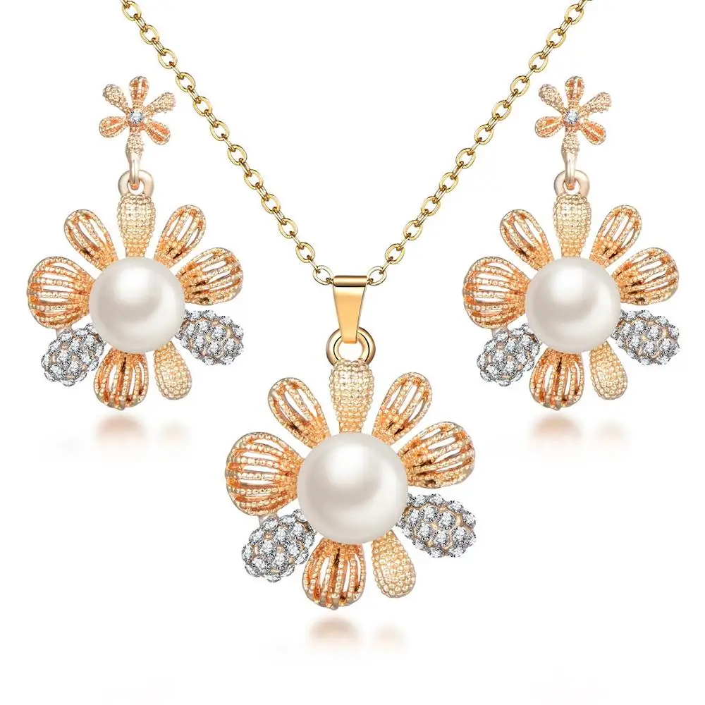 Винтажное ожерелье из искусственного жемчуга Золотой набор украшений для женщин прозрачный кристалл элегантный подарок на праздник модный костюм ювелирные наборы - Окраска металла: F1132