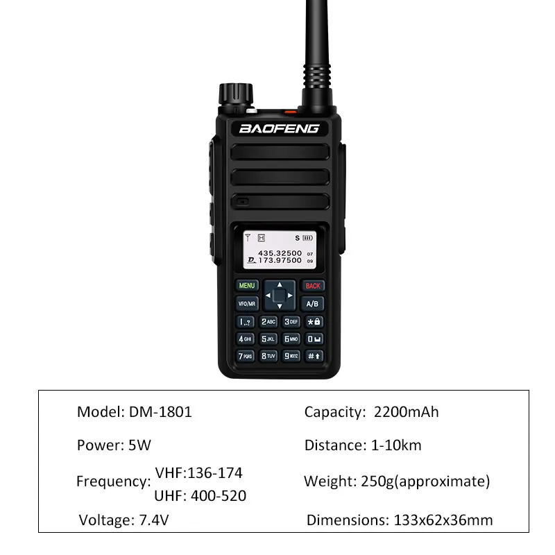 Baofeng DM 1801 двухдиапазонный slot DMR цифровой/аналоговый 2Way радио 136 174/400 470 МГц 1024