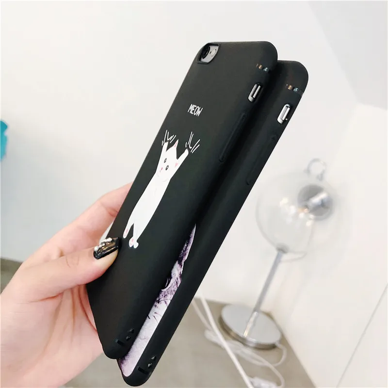 Cute Cartoon Animal Cat Phone Case for iPhone 7 Case for iPhone X 66S78 Plus XR XS MAX Funny Patterned Matte Black Back CoverV09