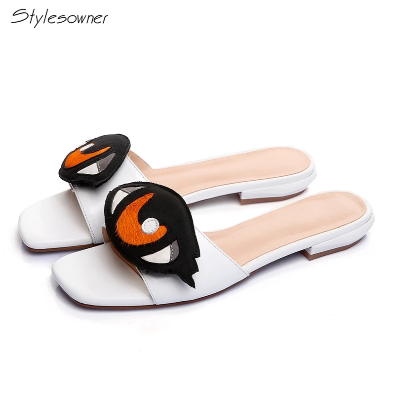 

Stylesowner Cow Leather Women Flat Slippers Eye Shaped Beach Shoes High Quality Slides For Women Casual Flat Women Slippers Flat