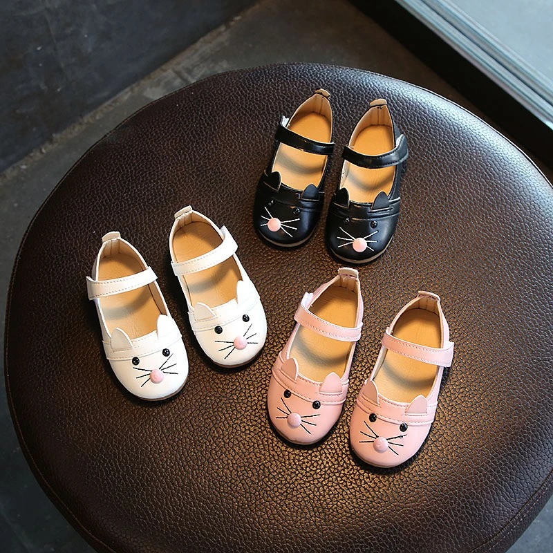 1 Baby Girl Shoes Kids Spring Autumn Casual Shoes Cartoon Cat Magic Stickers Infant Baby Cute Girl Princess Non-Slip Baby Shoes