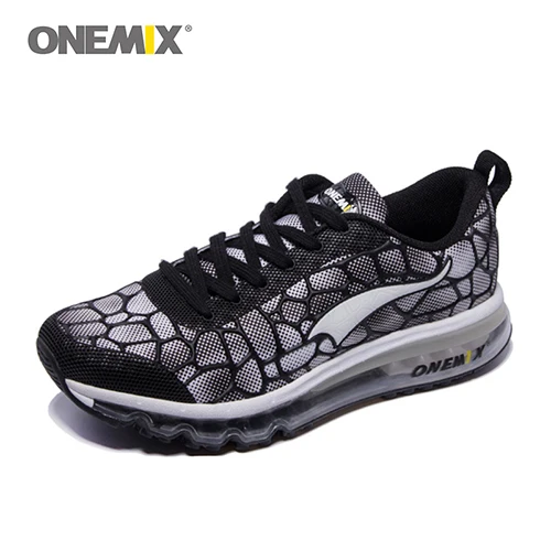 Onemix/оригинальная Мужская дышащая Спортивная обувь для бега на воздушной подушке; Мужская обувь для бега; европейские размеры 39-47 - Цвет: Black White men
