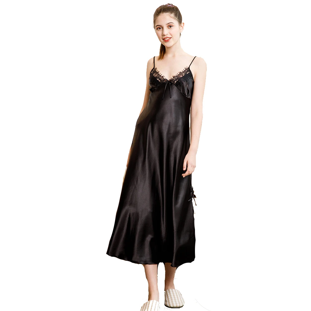 

Sexy Lace Silk Nightgown Women Sleeveless Strap Nightwear Sleepwear Female Silky Lounge Wear Night Dress Home Sleepshirt Nighty