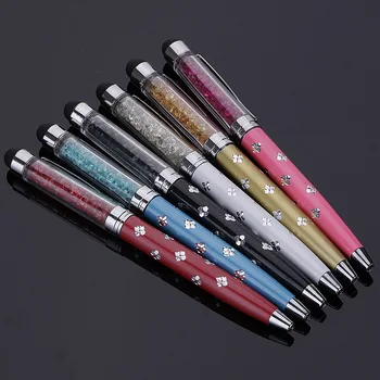 

2-in-1 Charm Crystal Capacitive Touch Screen Stylus Ballpoint Pen Floral Handle