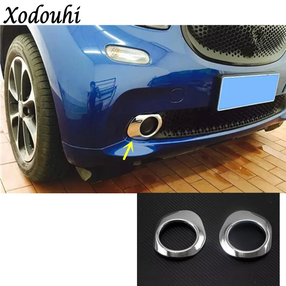 ABS Chrome Front Fog Light Lamp Cover Trim For Benz Smart Fortwo 2015-2017