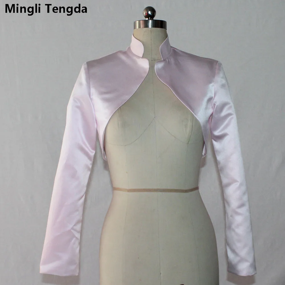 Mingli Tengda Black Satin Long Sleeved Bolero/Shrug/Jacket/Stole/Tippet/Shawl/Wrap Lined Made Wedding Bolero Mariage Cape