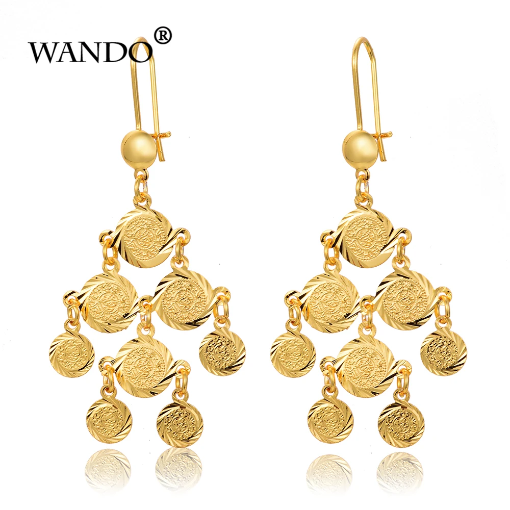 Серьги WANDO золотого цвета для женщин/девушек, золотые классические модные ювелирные изделия, вечерние свадебные серьги, подарки