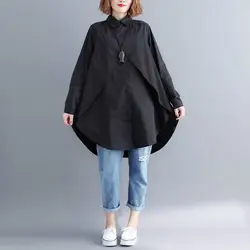 Женская рубашка с длинным рукавом плюс размер 2019 летняя элегантная Корейская Длинная блузка Harajuku рубашка туника винтажная Женская s Топы и
