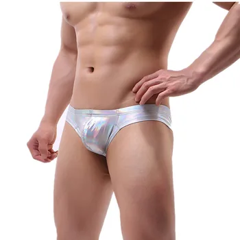 

Men Briefs Sexy U-convex Low Waist Underpants Sexy Stage Dance Men PU Leather Men Bikini Briefs jockstrap Underwear