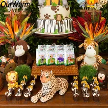 OurWarm Giungla Rifornimenti Del Partito Palloncini Animali Tropicali Foglie di Palma di Buon Compleanno Banner Safari Di Compleanno Decorazioni Festa Per Bambini(China)