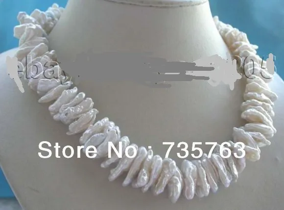 HOT 00727 Genuine Natural 21mm white biwa Pearl Necklace