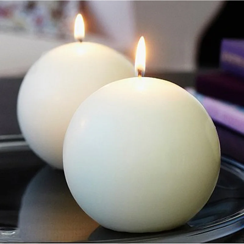 

Romantic Unscented White Spherical Candle Wedding Birthday Home Event Party Decoration Paraffin Wax Candle Burning 14-16 hours