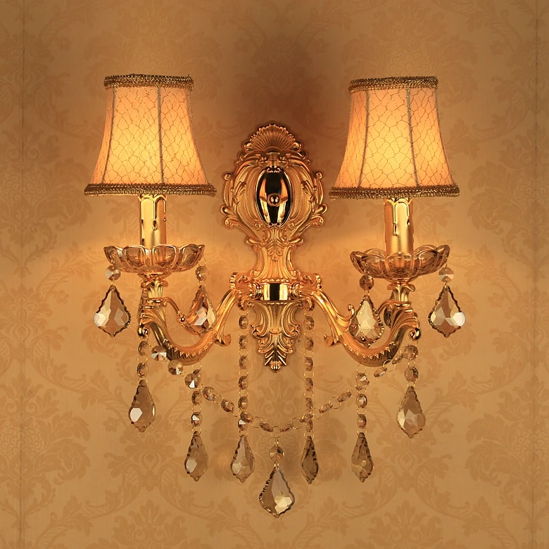 

2016 new European style double crystal E14 3 style candle lamp wall lamp golden