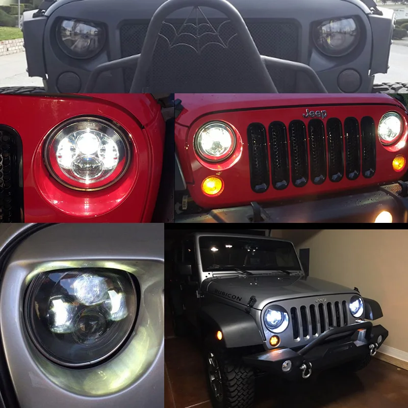FADUIES Black 7 inch LED Headlight 40W H4 High low Beam For Jeep Wrangler JK 2 Door 4 Door LandRover Defender Headlamp (12)