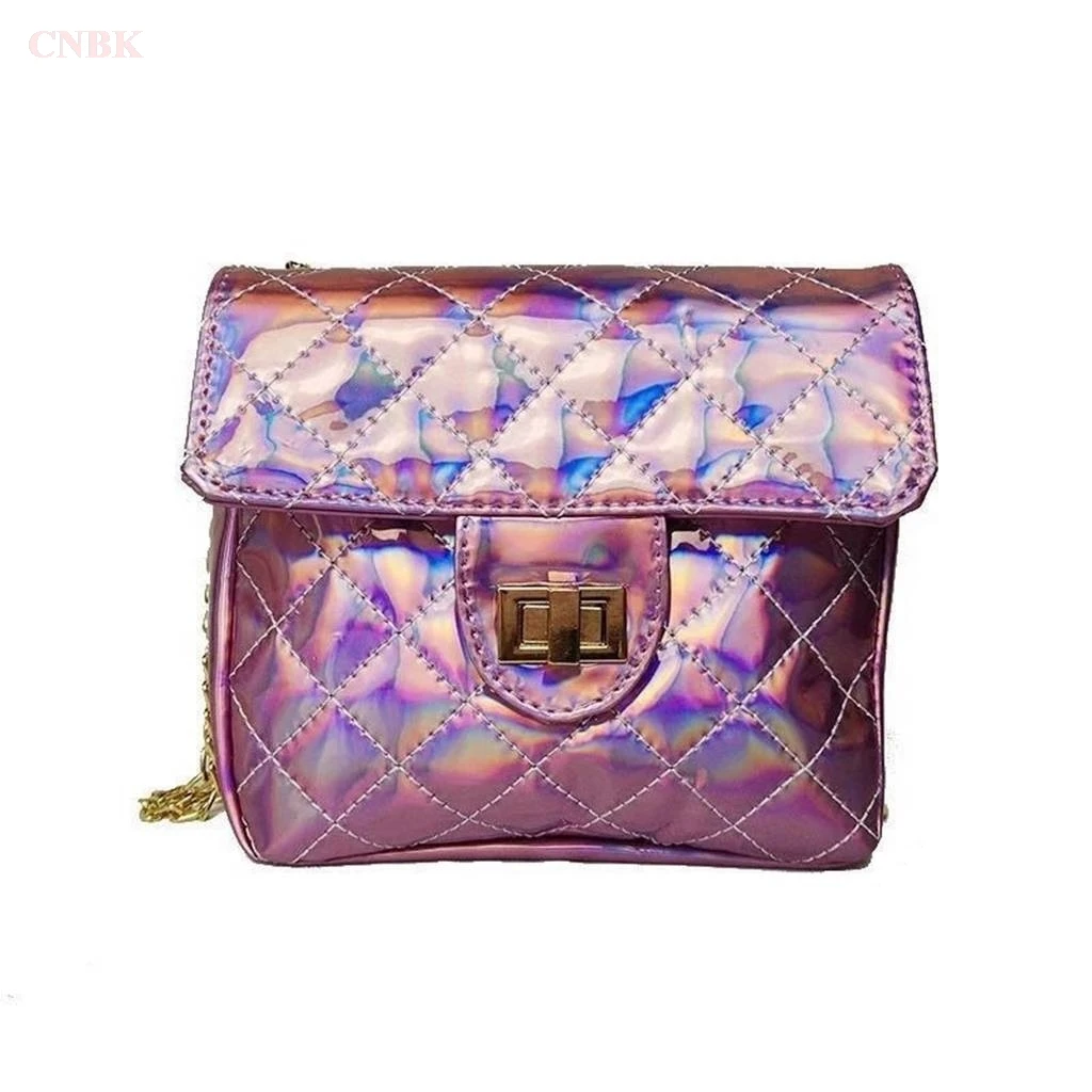 

Laser embroidery bag female 2019 new simple small fresh package laser bag slung small bag silver shoulder bag female