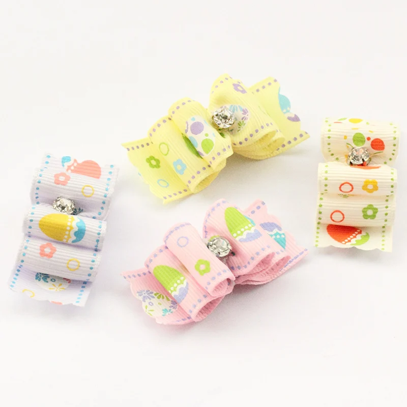 

Armi store Handmade Easter Flower Pattern Ribbon Dog Bow Rhinestone Grooming Bows For Dogs 21050 Pet Accessory Wholesale