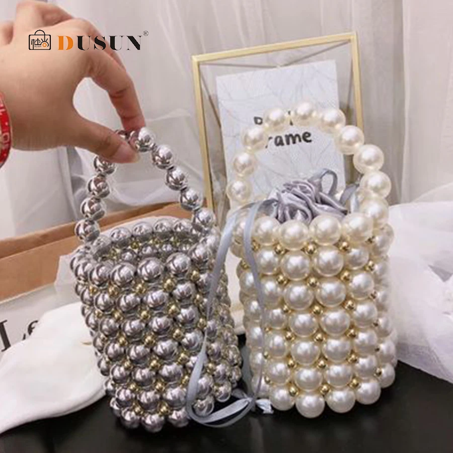 

Handmade Pearl Beaded Box Tote Bag Women Elegant Handbag Party Purse Bucket Shoulder Bags Luxury Beaded Party Wedding Dinner Bag