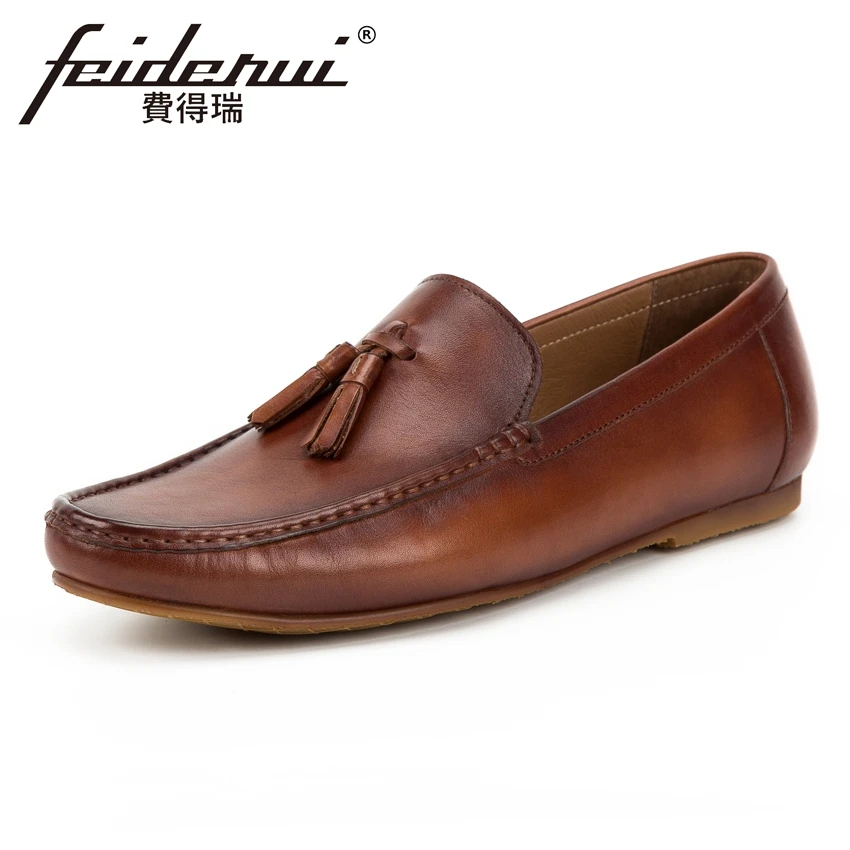 

New Arrival Genuine Leather Flat Men's Comfortable Moccasin Loafers Round Toe Slip on Handmade Man Driving Casual Shoes KUD113