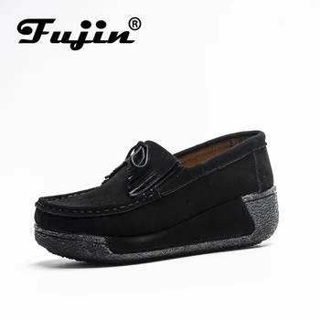

Fujin Brand Suede Leather Platform Flat Shoes for Women Loafers Creeper Tassel Slip on Spring Autumn Lady Flock Moccasins Winter