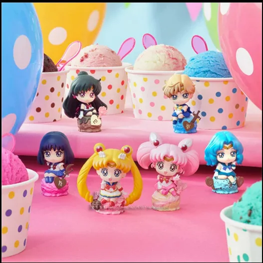 Anime Sailor Moon Ice Cream Party Petit Chara Land PVC Figure Doll 6pcs Set