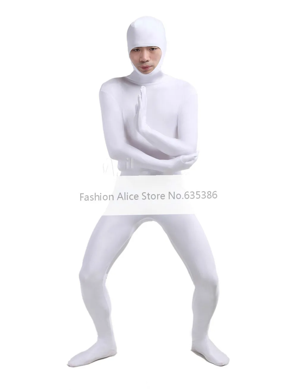 White Open Face Lycra Spandex Catsuit lycra zenati spandex Halloween Costumes | Тематическая одежда и униформа