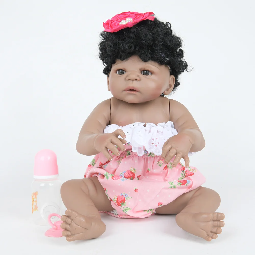 

22inch 55cm New Arrival Black Skin Full Silicone Simulation Newborn Baby Can Bathe Silicone Reborn Baby Dolls