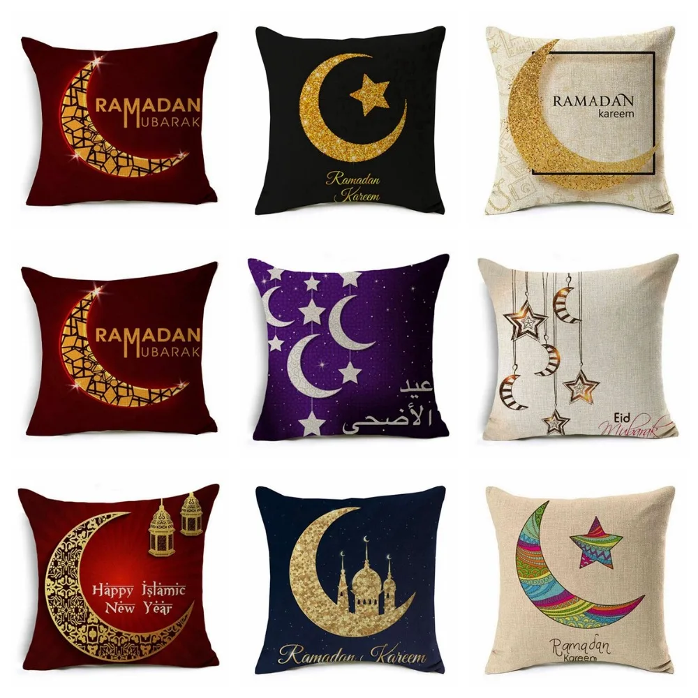 

Islam Ramadan Kareem Decoration Eid Mubarak Moon Mosque Linen Cushion Cover Decorative Cushions for sofa Decorative Pillowcase