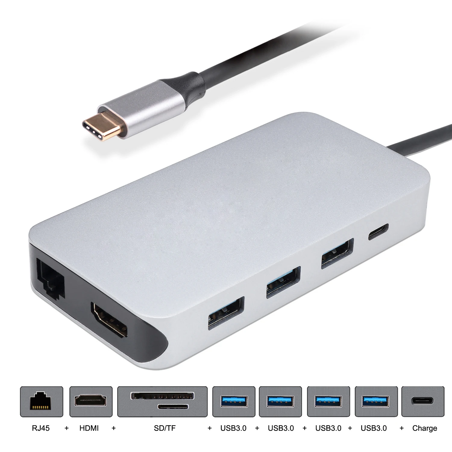 

Zihan Thunderbolt 3 Dock USB-C HDMI Ethernet 4 Ports HUB TF SD Charger Card Reader Multiport Adapter