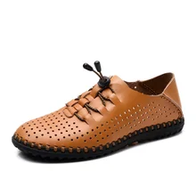 Сандалии из натуральной кожи; Мужская Летняя обувь; повседневные мужские сандалии; дышащие, коричневые, желтые, синие