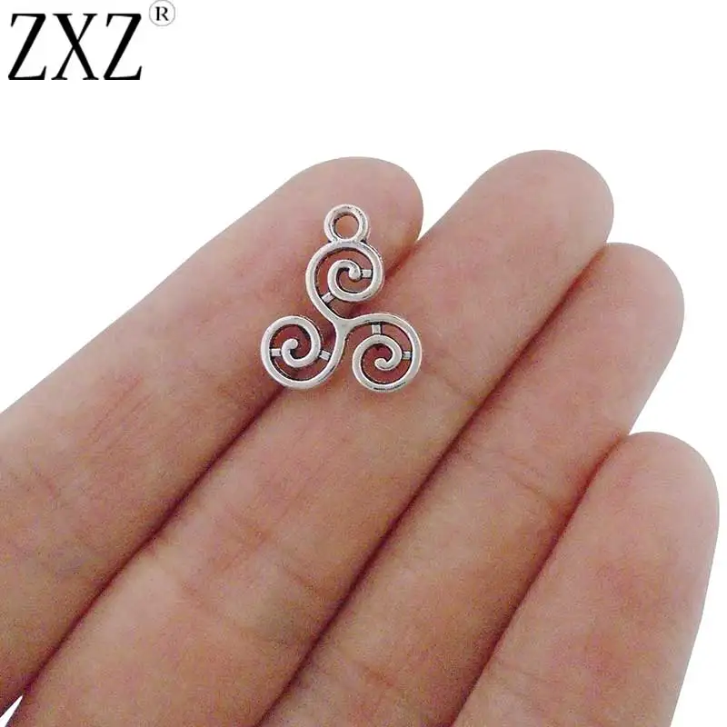 

ZXZ 10pcs Antique Silver Tone Celtics Knot Triskele Triskelion Triple Spiral Charms Pendants Double Sided for Jewelry Making