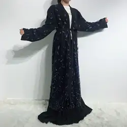 2019 женское мусульманское платье абайя модный элегантный кардиган Клубные вечерние кружевные платья Исламская одежда Восточный халат из