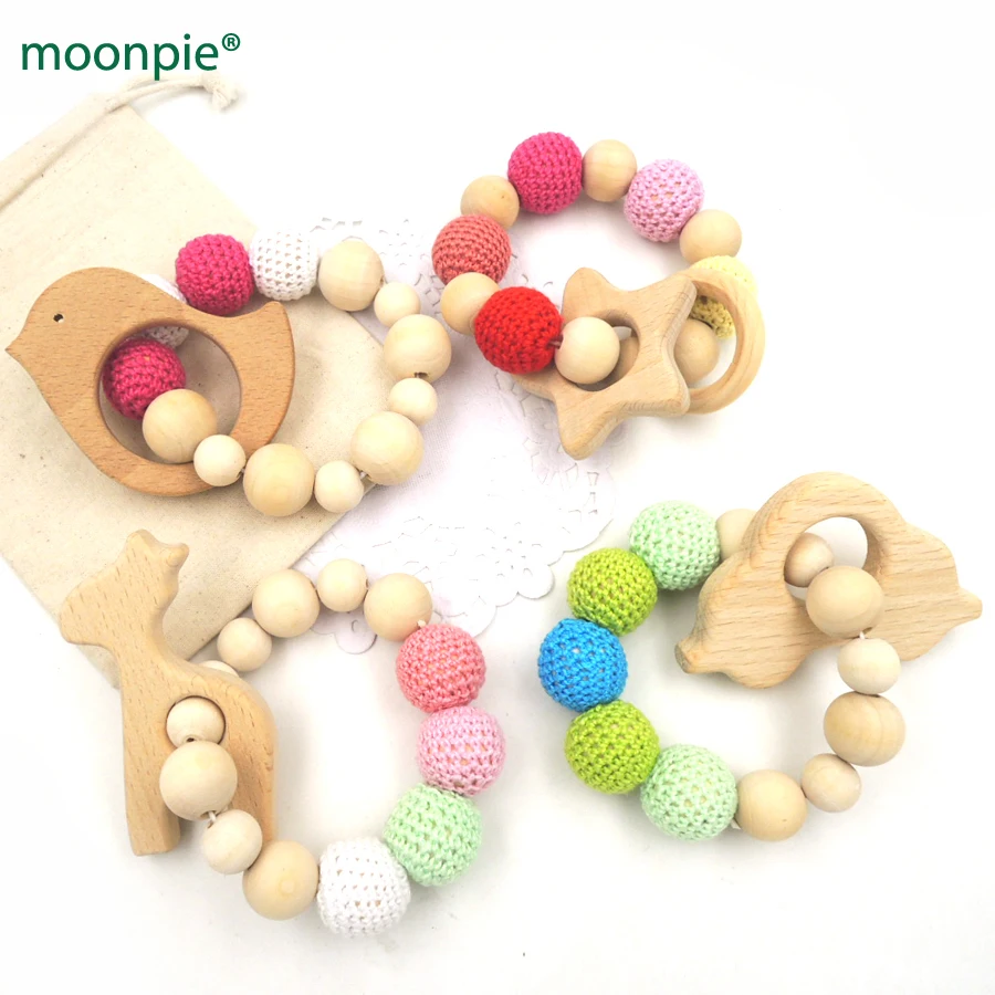 Bird Bracelet Baby Wood Teether Organic Wooden Nursing Toy Crochet Beads