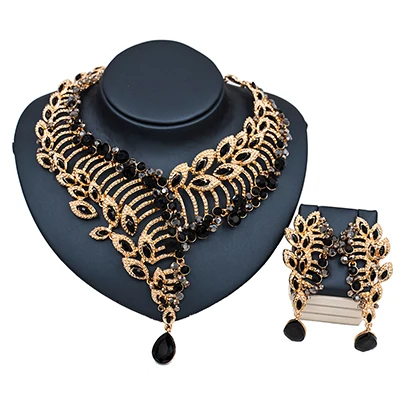 LAN дворец африканские бусы ожерелье ювелирный набор золотого цвета ожерелье и серьги для свадьбы - Окраска металла: black