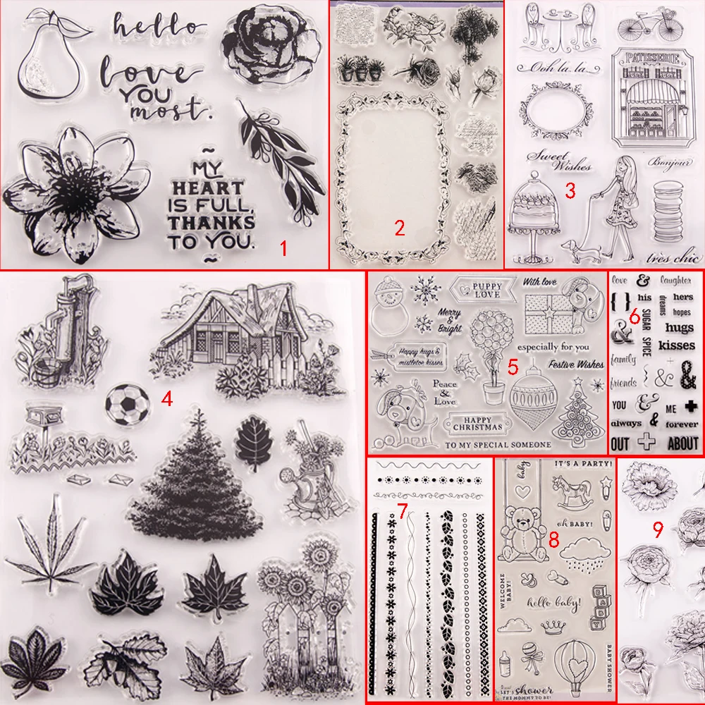 

Happy Flower Transparent Silicone Clear Stamps DIY Scrapbook Embossing Card Art House Christmas Dog Symbol Lace Toys Pear