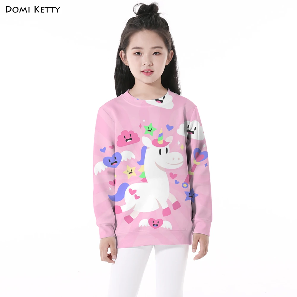 

Domi Ketty children cartoon hoodies print unicorn stars pink girls boys casual long sleeve sweatshirts kids pullover clothing