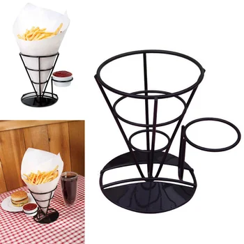 

2016 Hot French Fry Stand with Condiment Stand, French Fries Chip Cone Holder Black Flavoring Rack