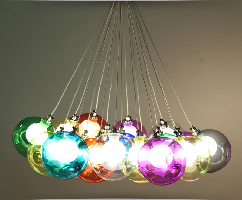 Современный светодиодный красочный стеклянные шаровые подвесные светильники, креативный дизайн для столовой, гостиной, бара, светодиодный G4 96-265 в, стеклянные светильники