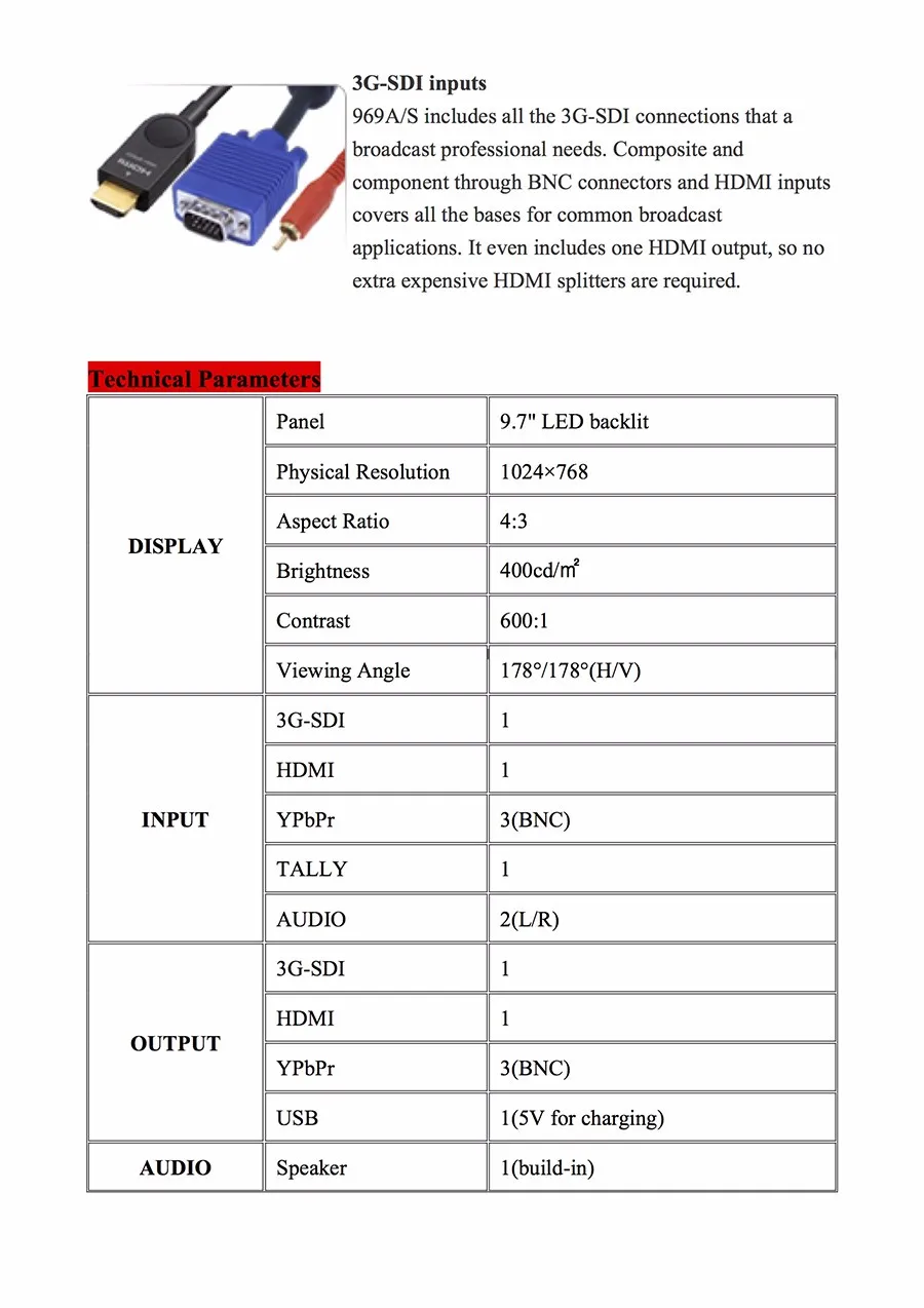 LILLIPUT 969A/S 9," ips светодиодный 3g SDI полевой монитор с расширенными функциями Full HD видеокамера SDI HDMI вспомогательный портативный монитор