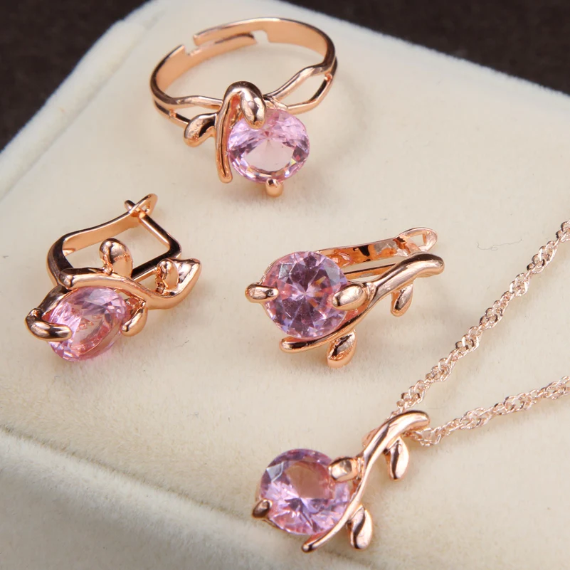 Женский комплект ювелирных изделий Hesiod розовый с кристаллами|pink crystal jewelry sets|jewelry