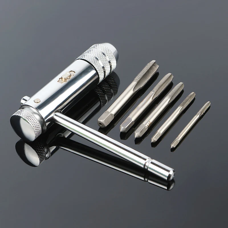 T-Handle Ratchet Tap Wrench Straight Groove Tap Bearing Steel Straight Flute Hand Taps Drilling Machine Accessories Perforator