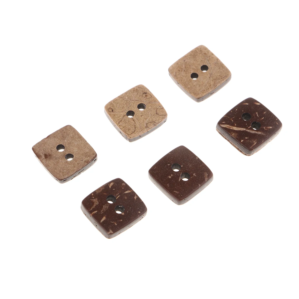 100pcs Square Shape Wooden Coconut Shell Buttons 2 Holes for DIY Sewing Craft