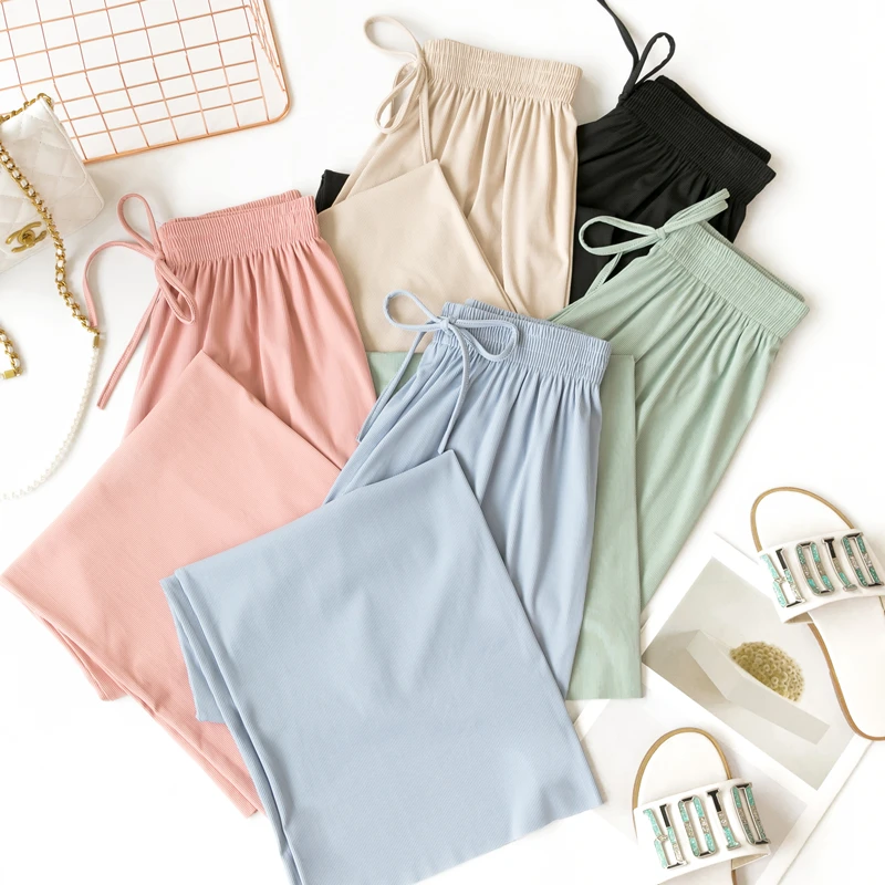 

2019 women's summer autumn new candy color wide leg pants female loose high waist thin paragraph drape straight casual pants