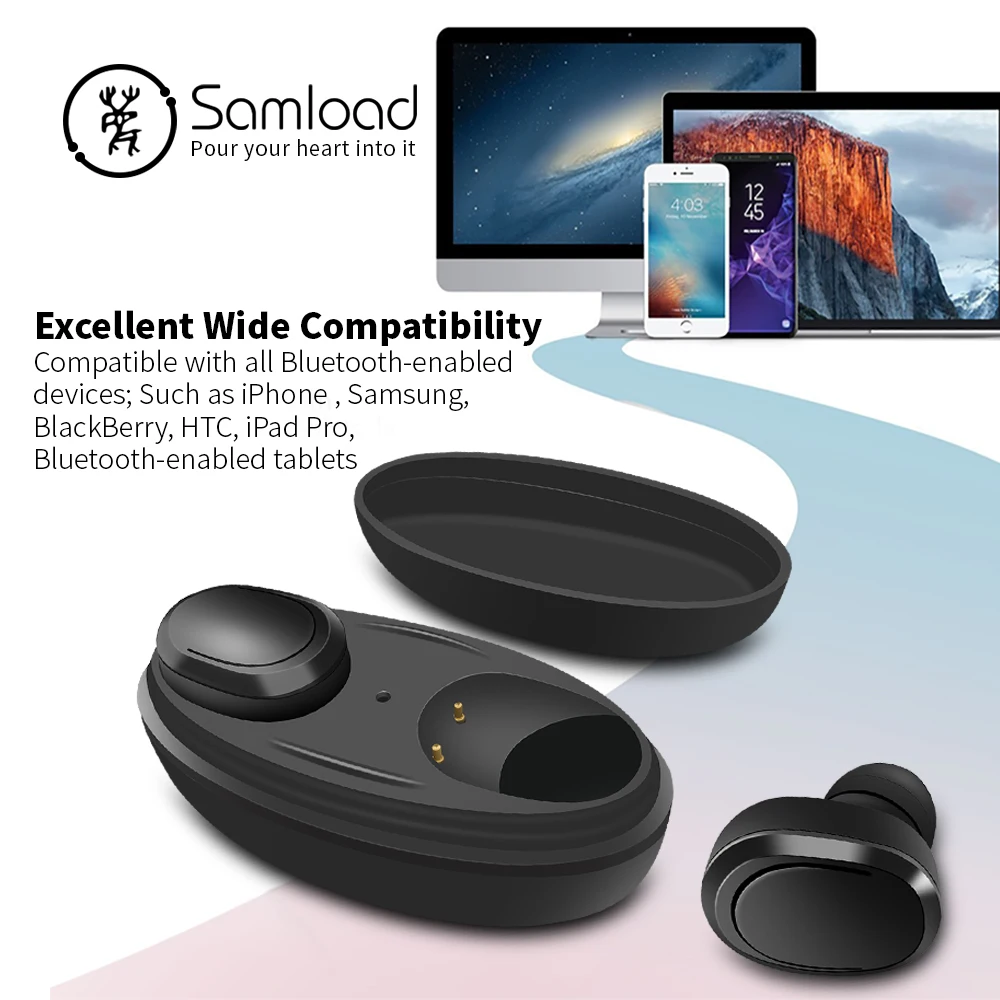 Samload Sport Headphones Wireless Bluetooth Headset Waterproof Stereo Earphone with Chargin Case for iPhone 6 7 8 Xiaomi Android