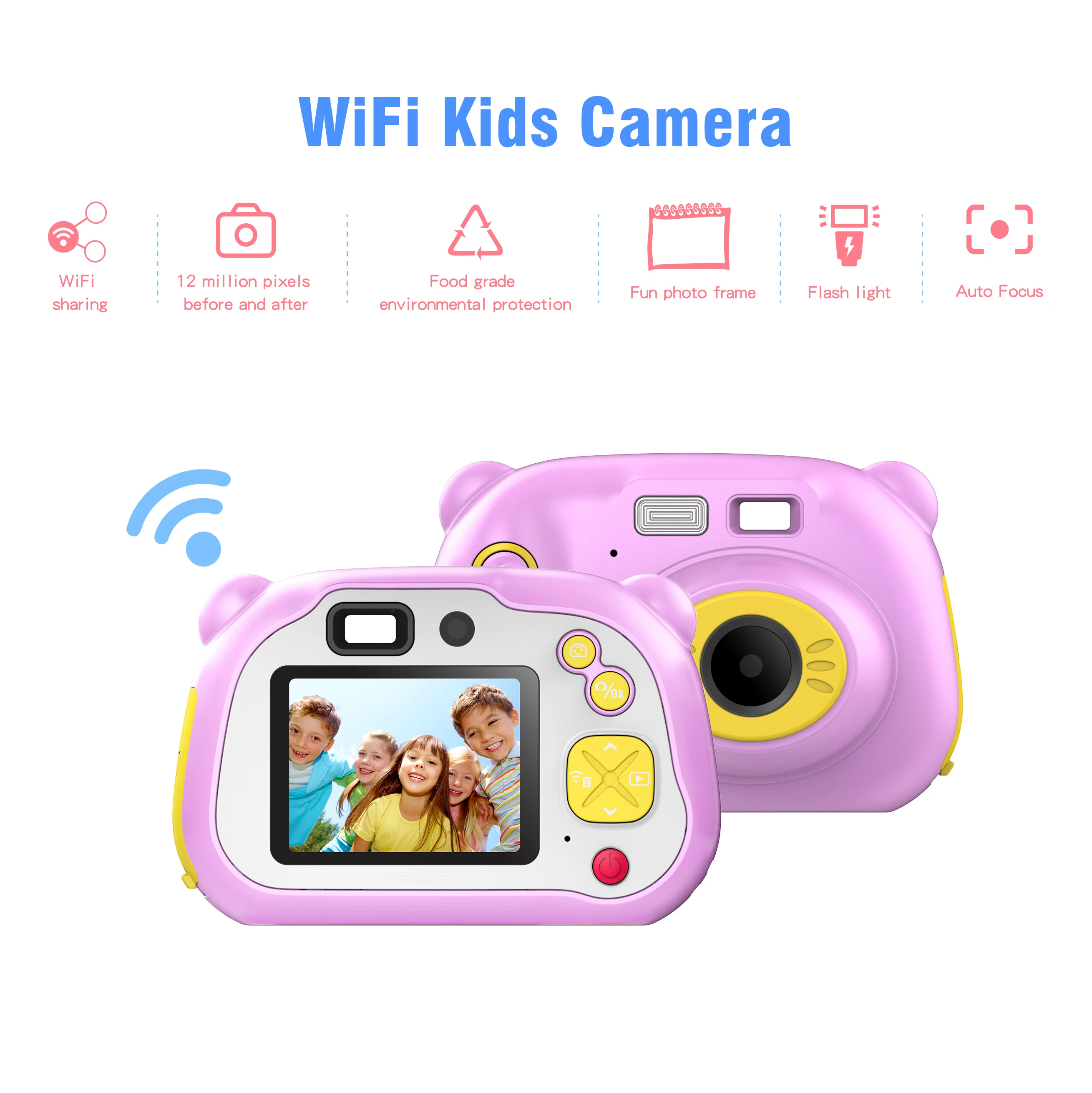 WiFi Kids Camera1080P HD Digital Camcorder with Dual Lens Cameras Rechargeable Toy Camera with Flash Auto Focus(32 TF Card)