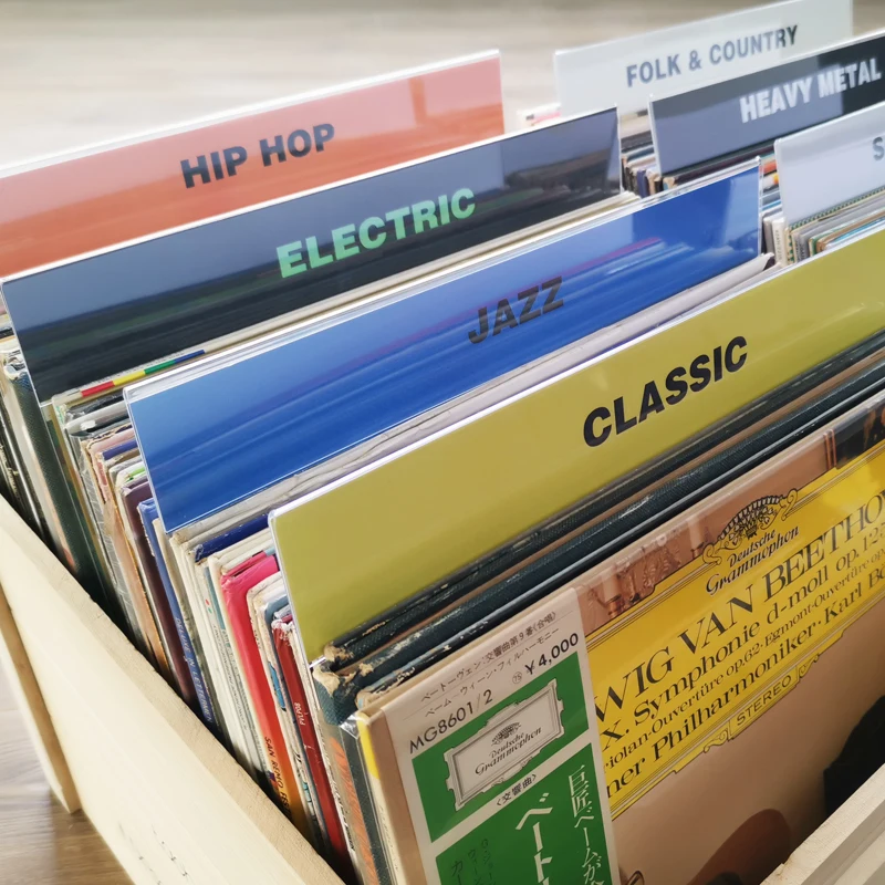 

Genre Record Dividers Organizer Tab Acrylic Cards for Turntable Storage Record Albums Organization