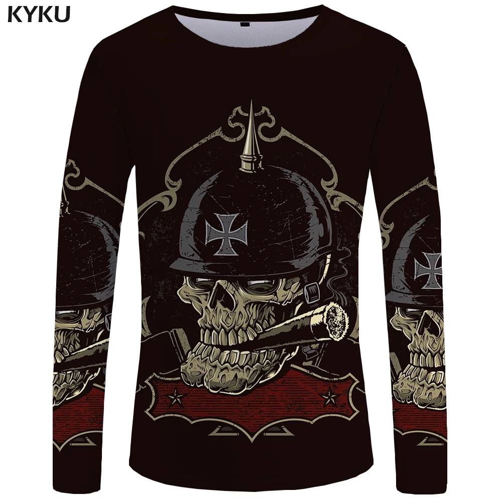 

KYKU Brand Skull Long sleeve T shirt Germany Tshirt Military Clothes Punk Tops Gothic Funny T shirts Tees Men Fashion Top Tee