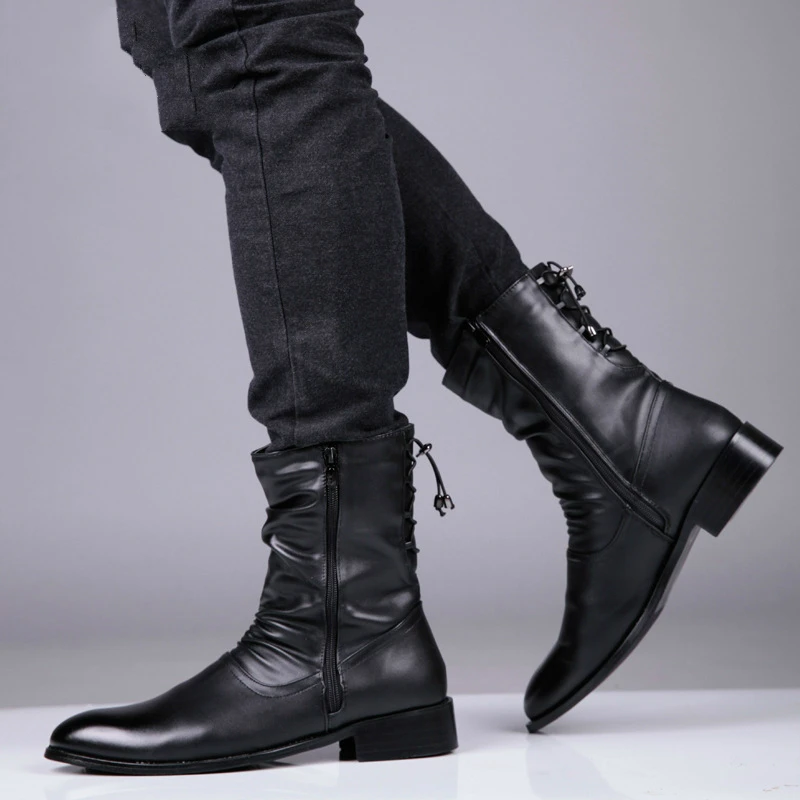 Модные мужские ботинки из мягкой кожи в английском стиле; красивые ковбойские ботинки с острым носком; черные высокие ботинки; сезон весна-осень; botas hombre; мужская обувь
