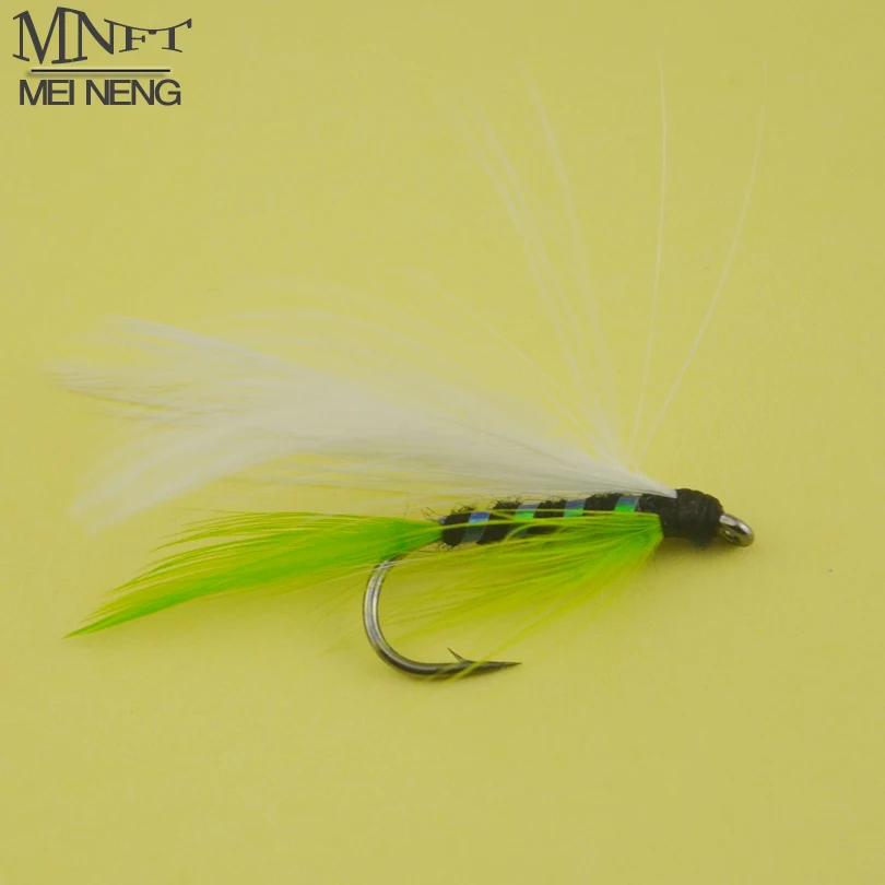 MNFT New Fishing Flies White Feather Wing Green Tail Clear Plastic