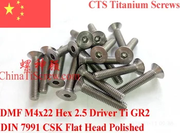

Titanium screw M4x22 DIN 7991 Flat Head Hex 2.5 Driver Ti GR2 Polished 10 pcs